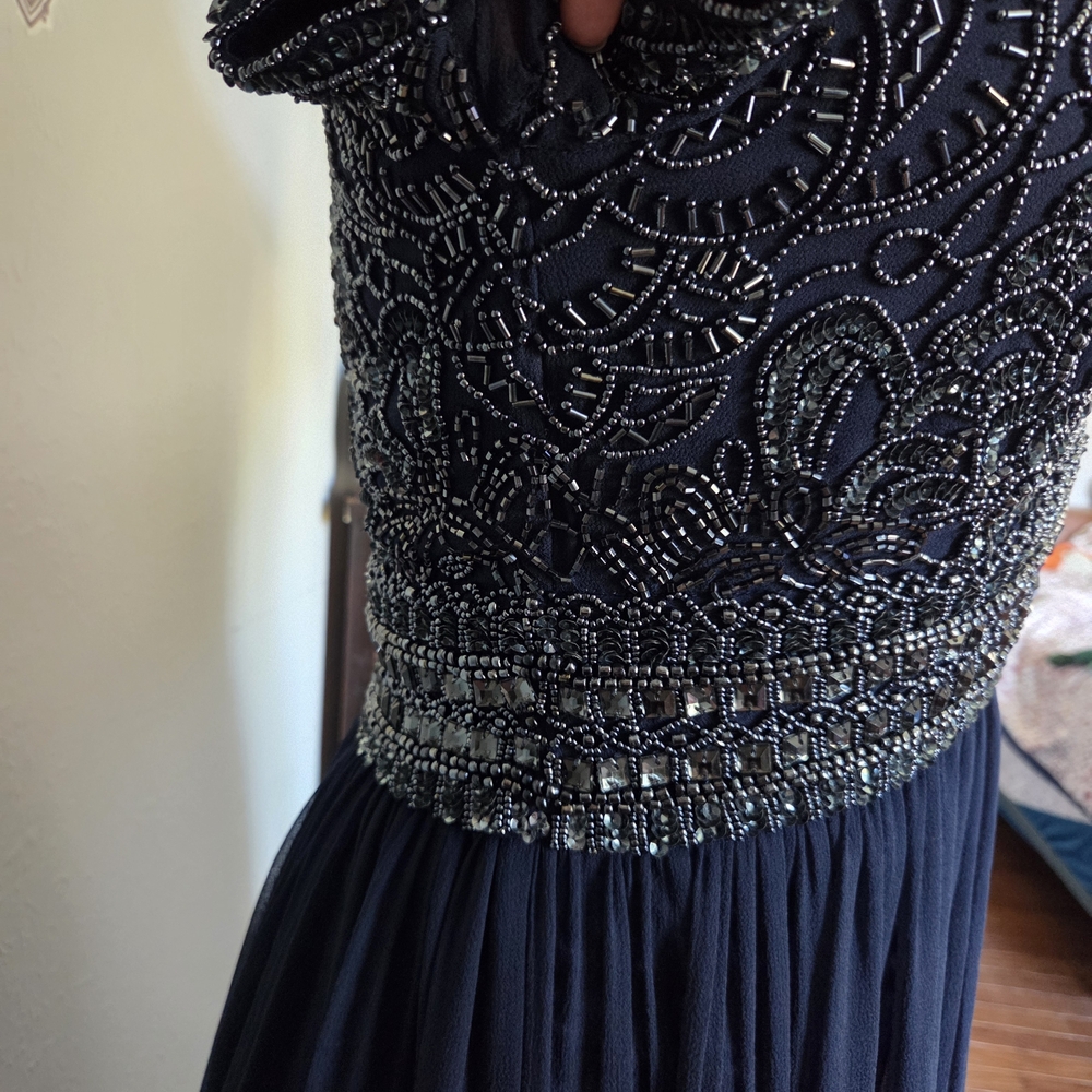 Adrianna Papell Navy Beaded Maxi Dress - Picture 7 of 15